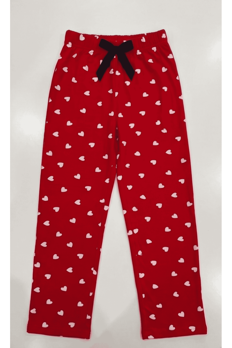 Viskon Kırmızı Kalpli Desenli Kadın Pijama Altı - Tam Boy Görünümü | Linay Butik Kadın Ev Giyimi